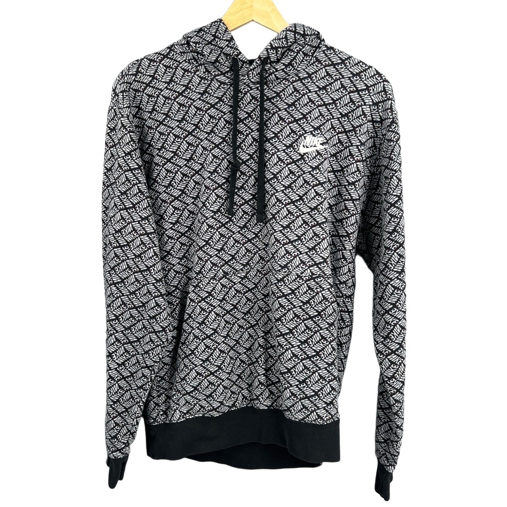 Nike Hoodie‎ Black Repeat Print Logo All Over Print Fleece Men’s Size S